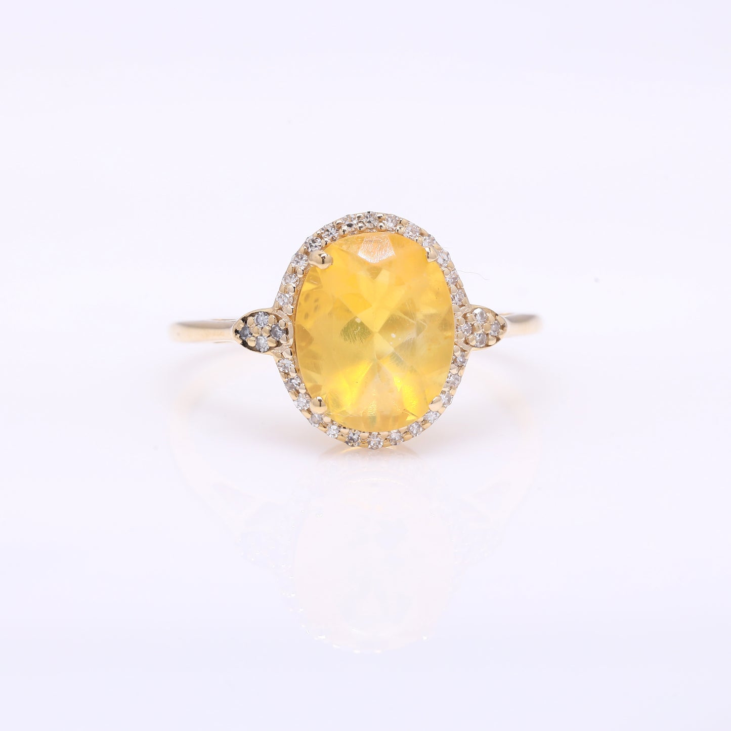 1.91 Ct Oval Mixed Cut Natural Fire Opal 14K Gold Ring