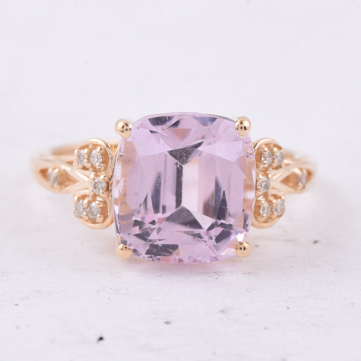 5.44 Ct Cushion Natural Kunzite 14K Gold Ring