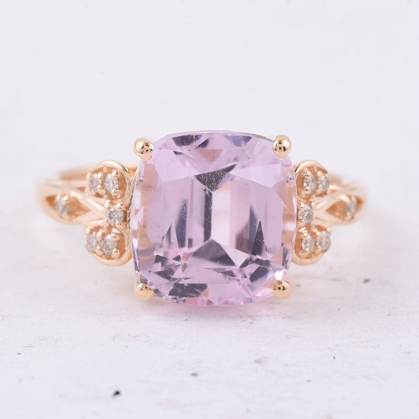 5.44 Ct Cushion Natural Kunzite 14K Gold Ring