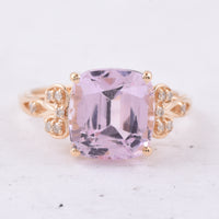 5.44 Ct Cushion Natural Kunzite 14K Gold Ring