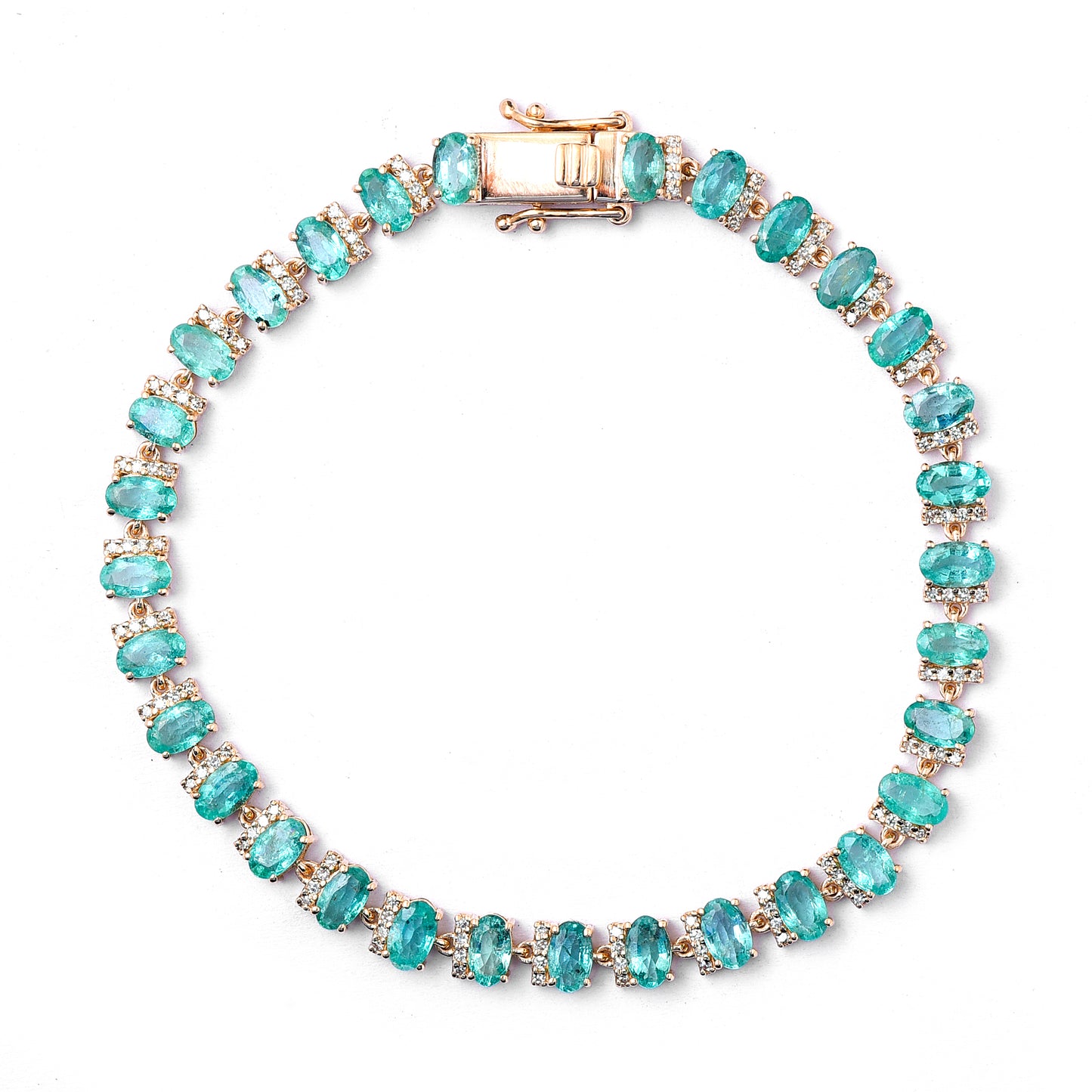 6.79 Ct Oval Mixed Cut Natural Emerald 14K Gold Bracelet