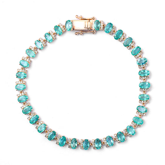 6.79 Ct Oval Mixed Cut Natural Emerald 14K Gold Bracelet