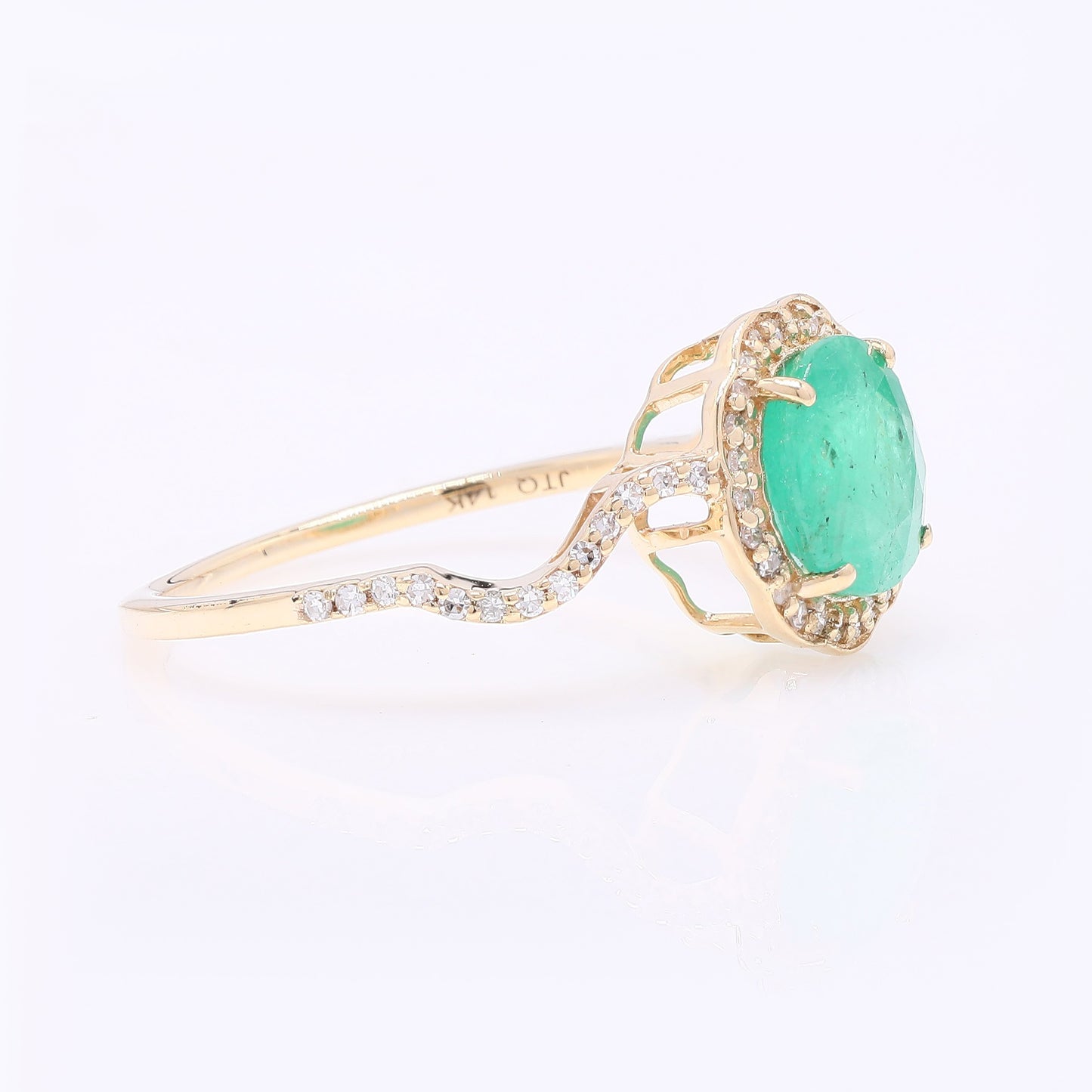 1.58 Ct Round Mixed Cut Natural Emerald 14K Gold Ring