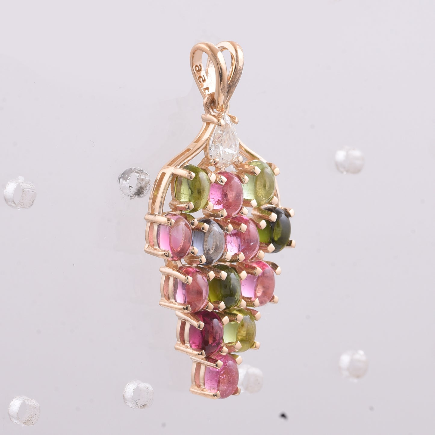 3.04 Ct Oval Cabochon Cut Natural Multi-Coloured Tourmaline 14K Gold Pendant