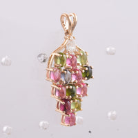 3.04 Ct Oval Cabochon Cut Natural Multi-Coloured Tourmaline 14K Gold Pendant