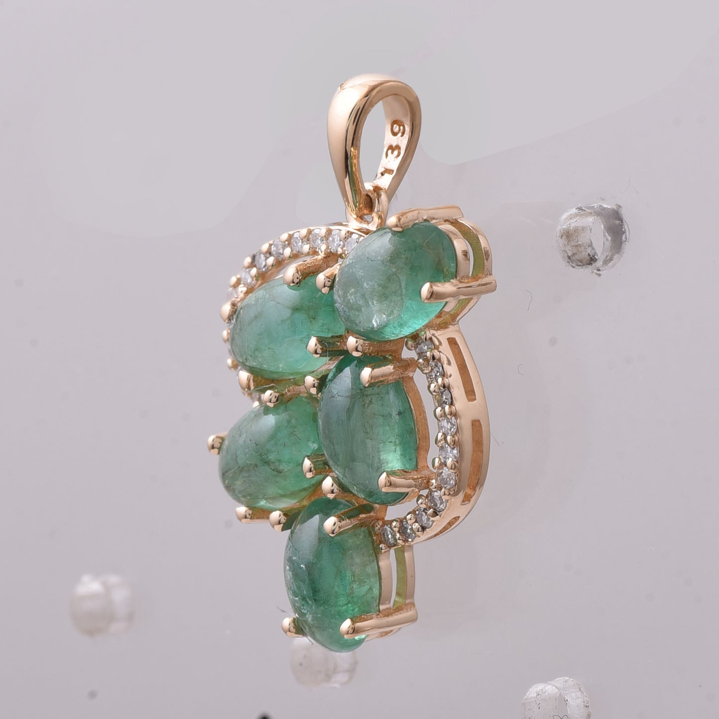 2.43 Ct Oval Cabochon Cut Natural Emerald 14K Gold Pendant