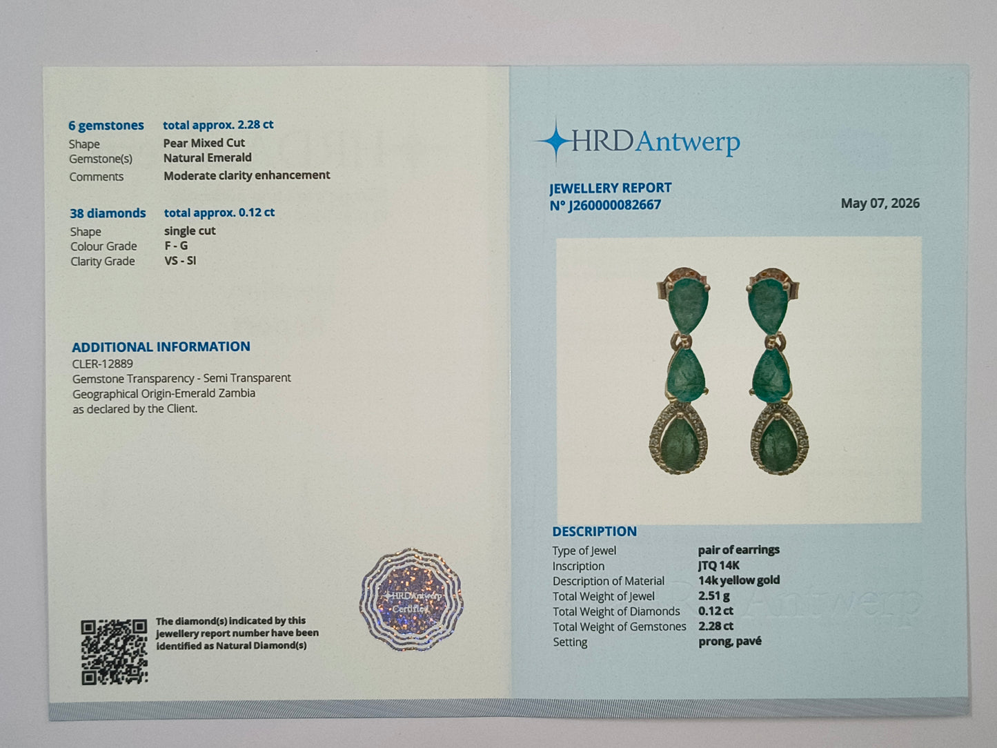 2.40 Ct Pear Mixed Cut Natural Emerald 14K Gold Earrings