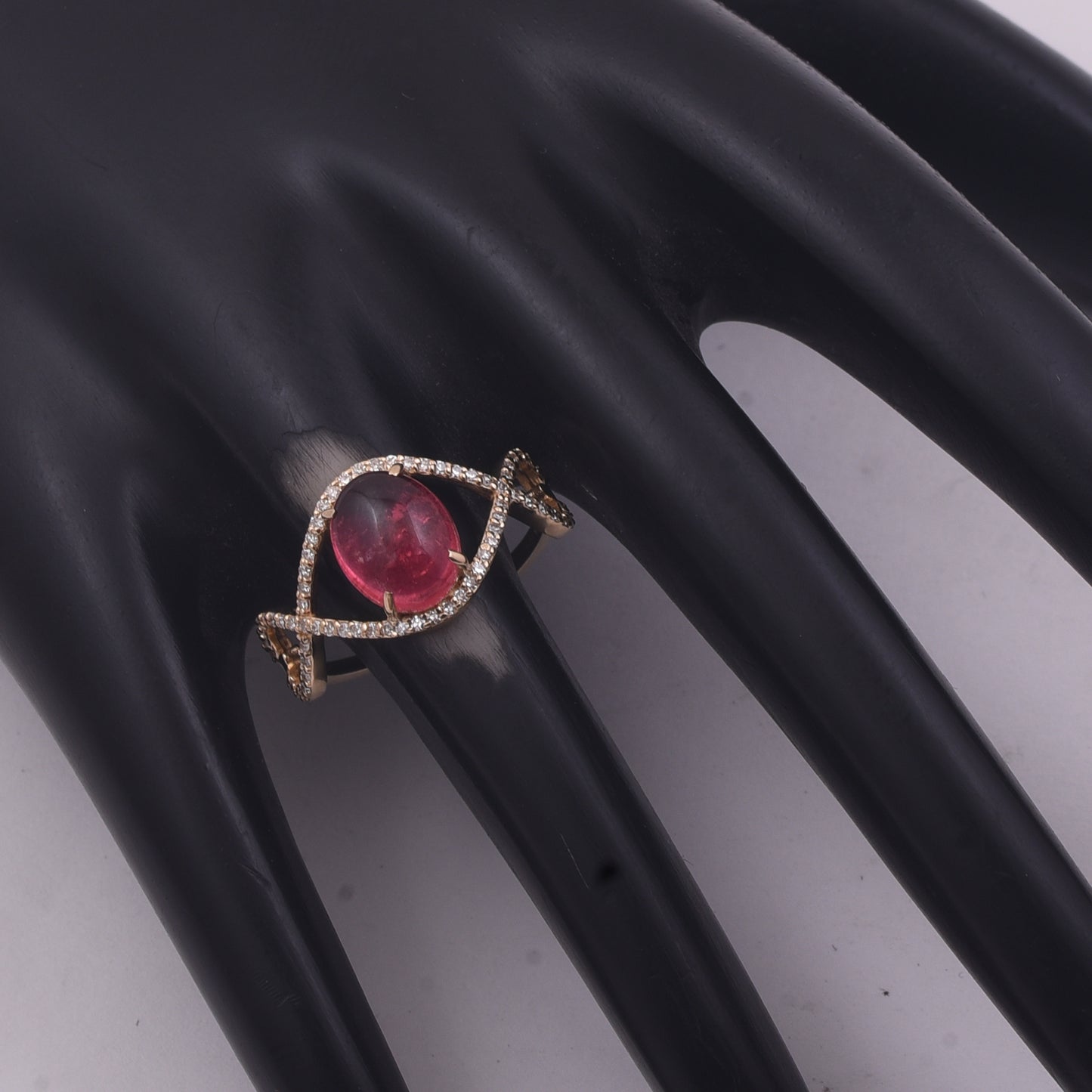 2.56 Ct Oval Cabochon Cut Natural Rubellite 14K Gold Ring