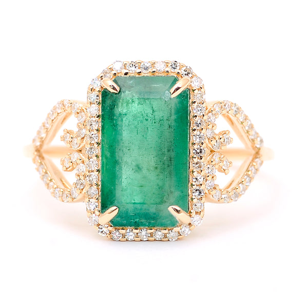 2.81 Ct Octagon Step Cut Natural Emerald 14K Gold Ring