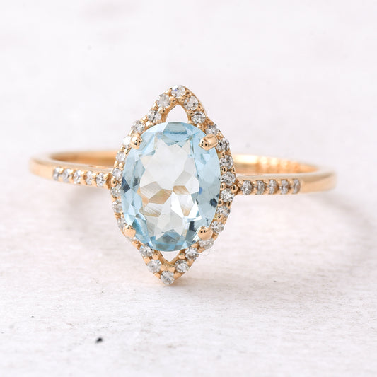 1.07 Ct Oval Mixed Cut Natural Aquamarine 14K Gold Ring
