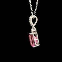 3.08 Ct Octagon Pink Topaz, White Zircon 925 Sterling Silver Pendant
