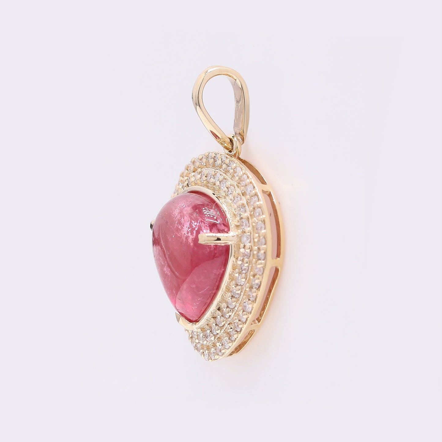 3.50 Ct Pear Cabochon Natural Tourmaline 14K Gold Pendant