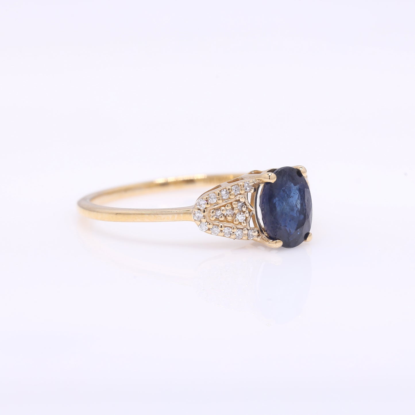 1.45 Ct Oval Mixed Cut Natural Sapphire 14K Gold Ring