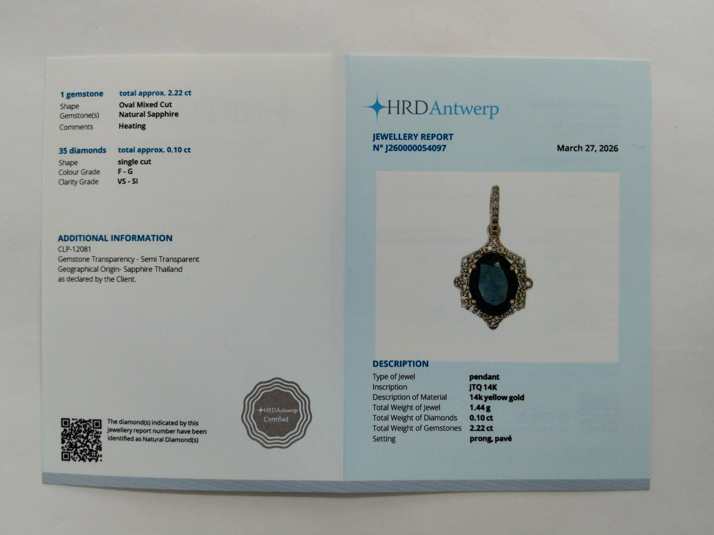 2.32 Ct Oval Mixed Cut Natural Sapphire 14K Gold Pendant