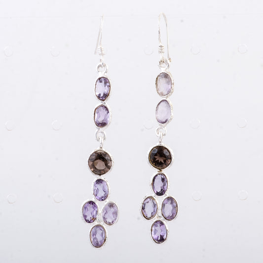7.40 Ct Smoky Quartz, Amethyst 925 Sterling Silver Earrings