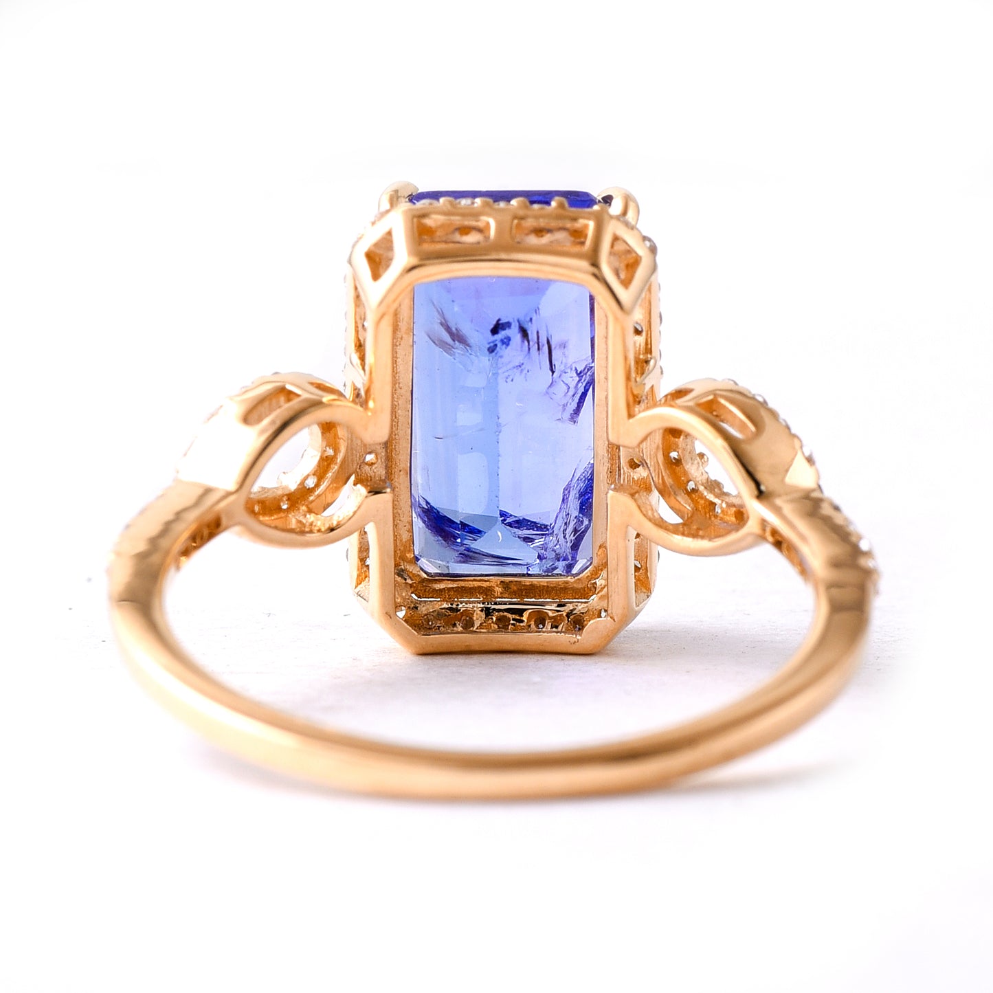 3.87 Ct Octagon Step Cut Natural Tanzanite 14K Gold Ring