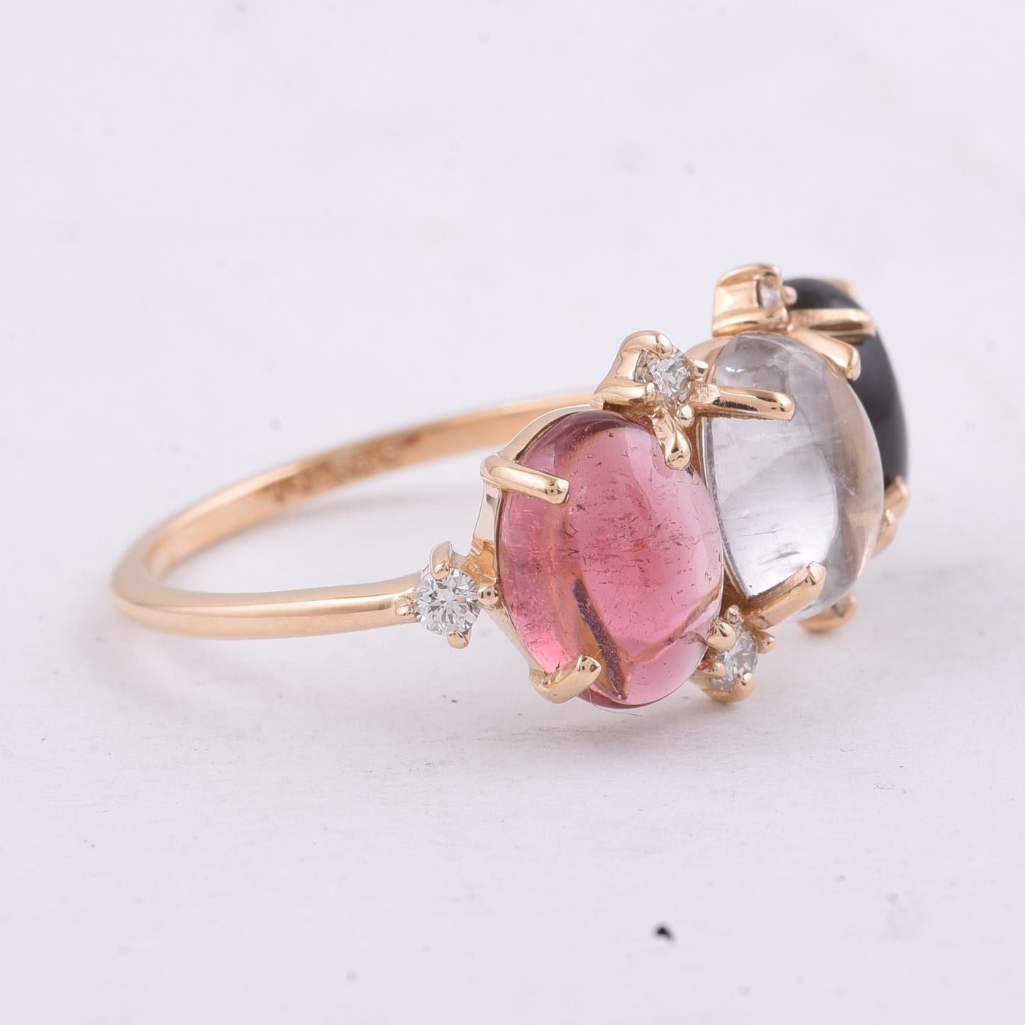 4.34 Ct Oval Cabochon Cut Natural Multi-Coloured Tourmaline 14K Gold Ring
