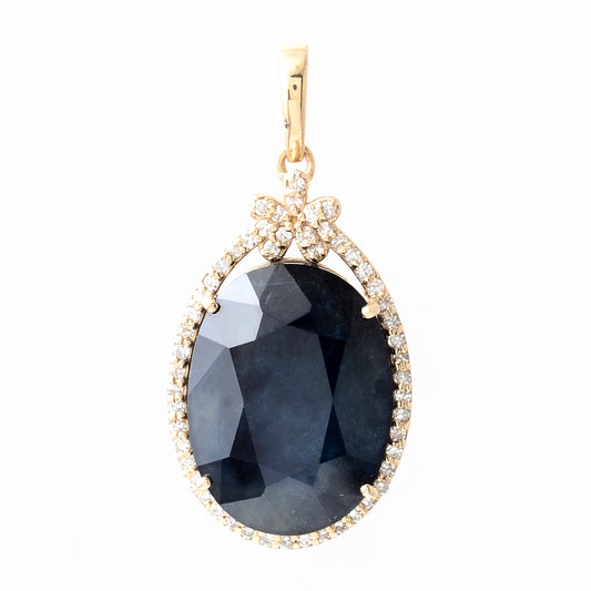 10.82 Ct Oval Mixed Cut Natural Corundum Sapphire 14K Gold Pendant