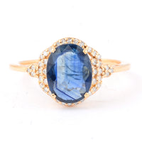 2.42 Ct Oval Mixed Cut Natural Sapphire 14K Gold Ring