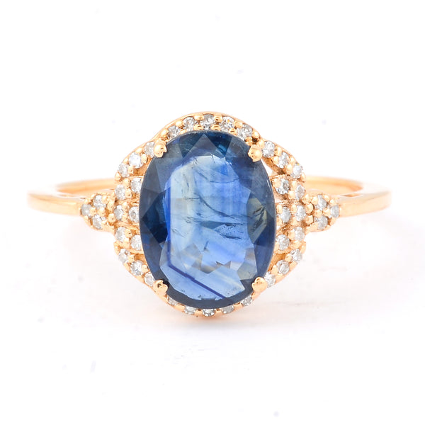 2.42 Ct Oval Mixed Cut Natural Sapphire 14K Gold Ring