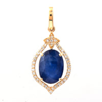 2.86 Ct Oval Mixed Cut Natural Sapphire 14K Gold Pendant