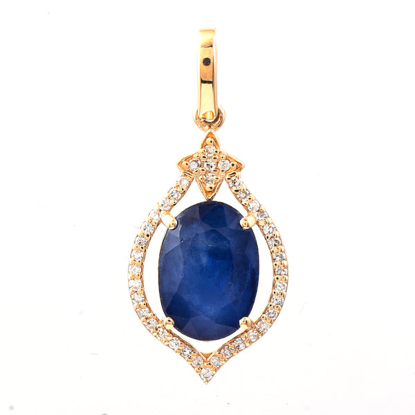 2.86 Ct Oval Mixed Cut Natural Sapphire 14K Gold Pendant