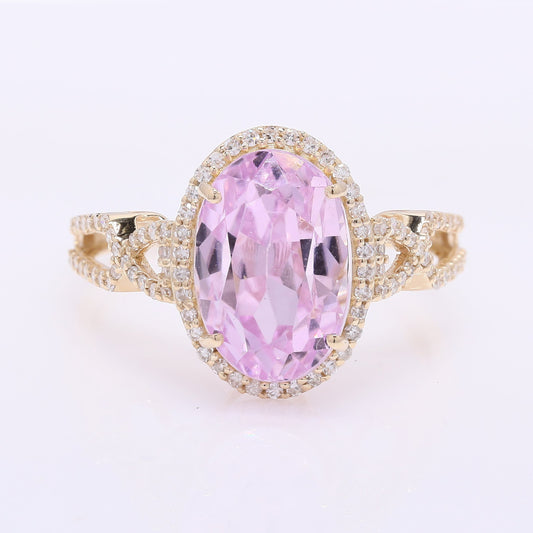 5.71 Ct Oval Mixed Cut Natural Kunzite 14K Gold Ring