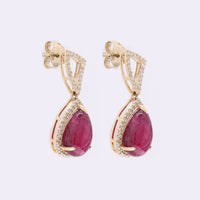 6.10 Ct Pear Cabochon Natural Rubellite 14K Gold Earrings