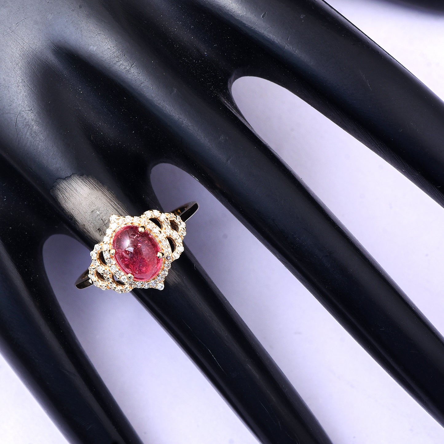1.73 Ct Oval Cabochon Cut Natural Pink Tourmaline 14K Gold Ring