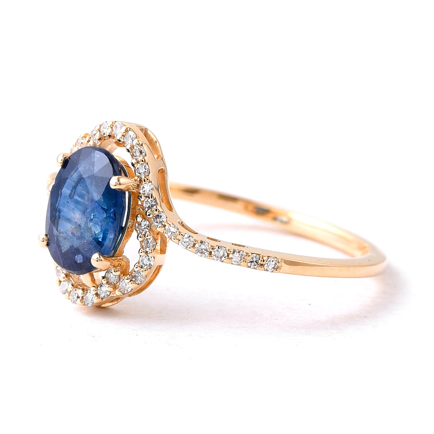 1.56 Ct Oval Mixed Cut Natural Sapphire 14K Gold Ring