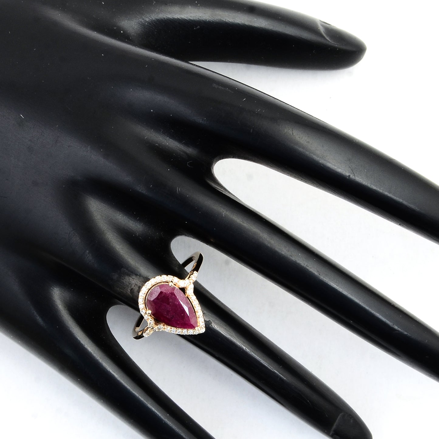2.17 Ct Pear Mixed Cut Natural Corundum Ruby 14K Gold Ring