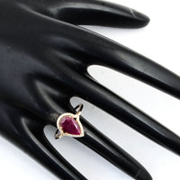 2.17 Ct Pear Mixed Cut Natural Corundum Ruby 14K Gold Ring