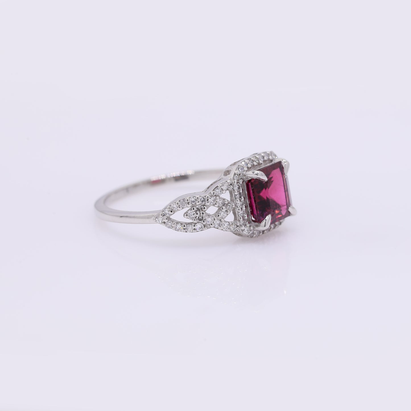 1.37 Ct Octagon Step Cut Natural Rubellite 950 Platinum Ring