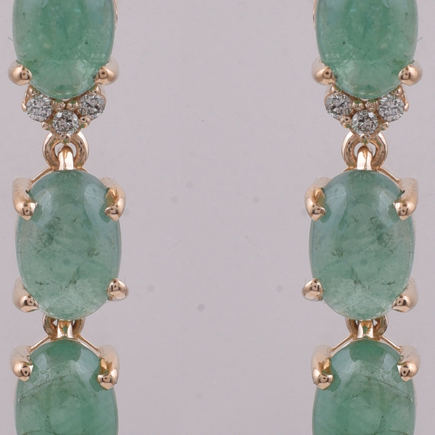 3.62 Ct Oval Cabochon Cut Natural Emerald 14K Gold Earrings