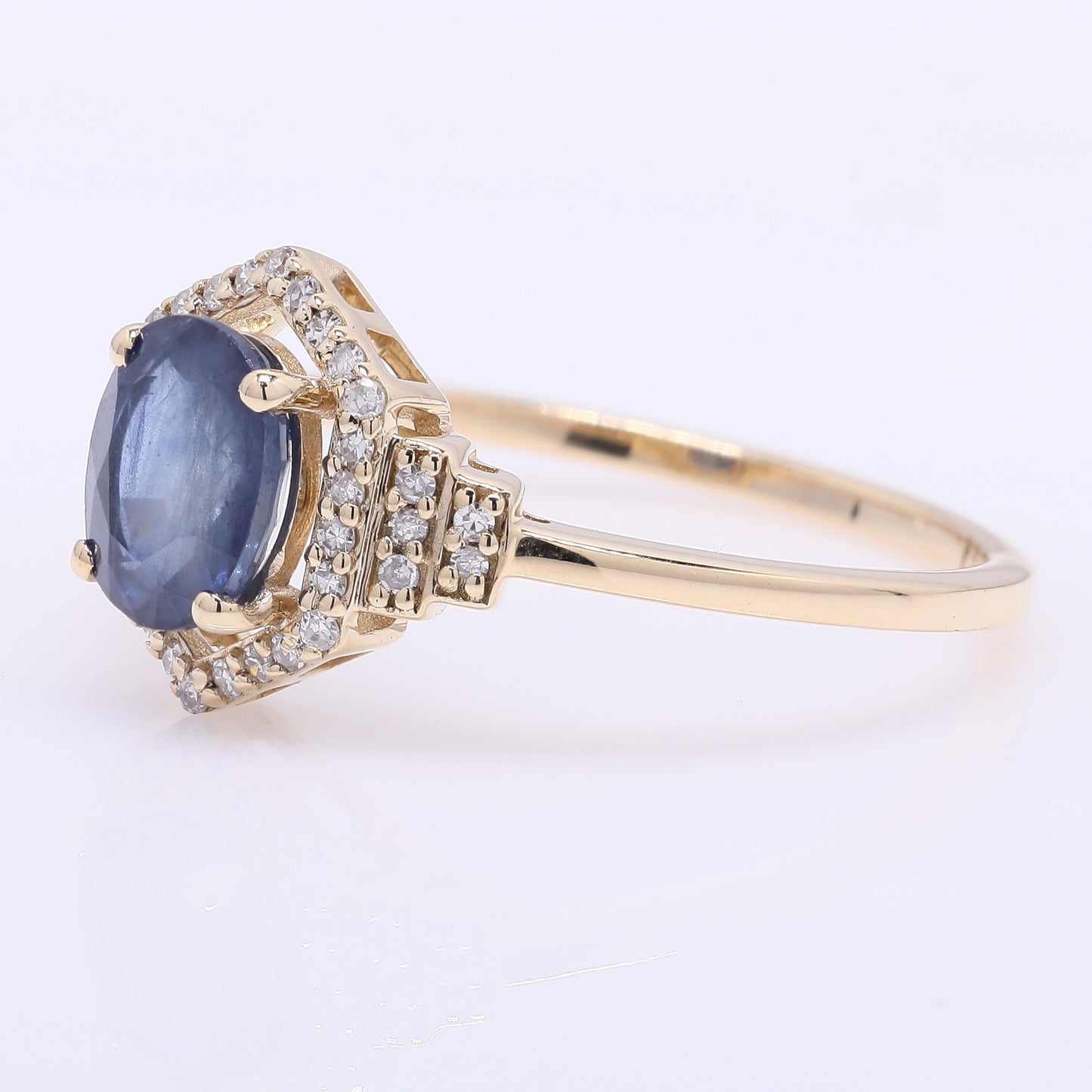 1.35 Ct Oval Mixed Cut Natural Sapphire 14K Gold Ring