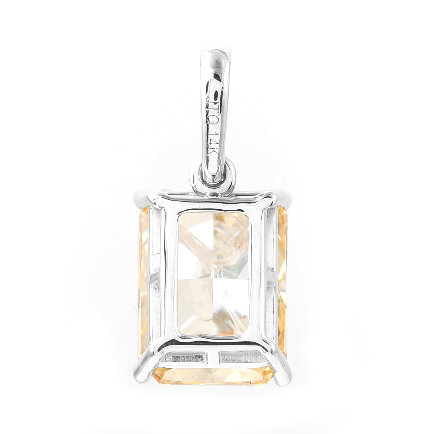 2.99 Ct Cut Cornered Rectangular Modified Brilliant Yellow Lab Grown Diamond 14K Gold Pendant