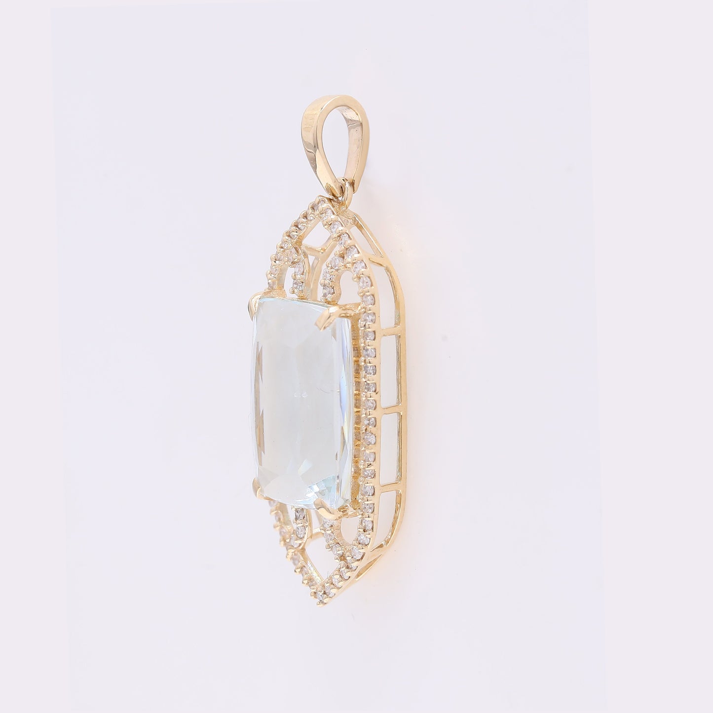 5.18 Ct Cushion Mixed Cut Natural Aquamarine 14K Gold Pendant