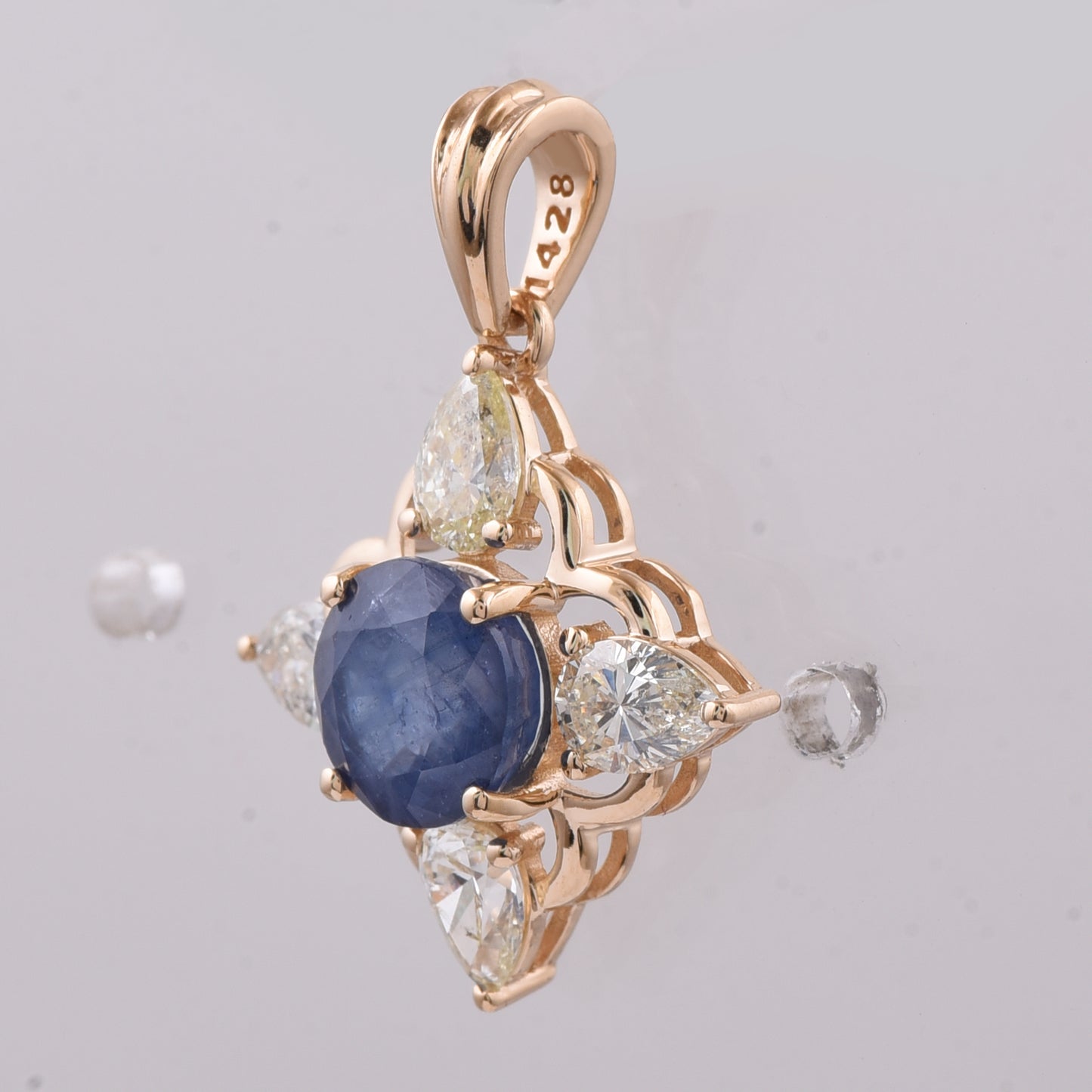 3.27 Ct Round Natural Sapphire 14K Gold Pendant
