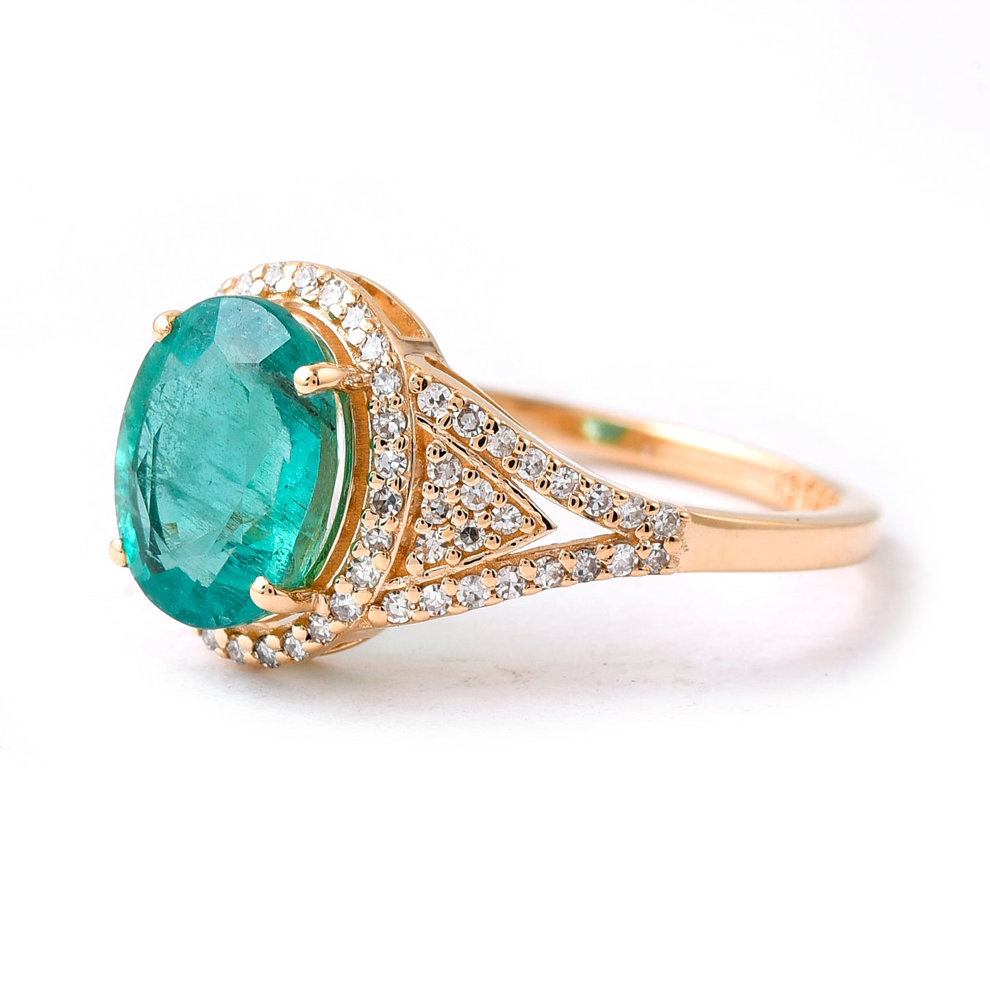 2.02 Ct Oval Mixed Cut Natural Emerald 14K Gold Ring