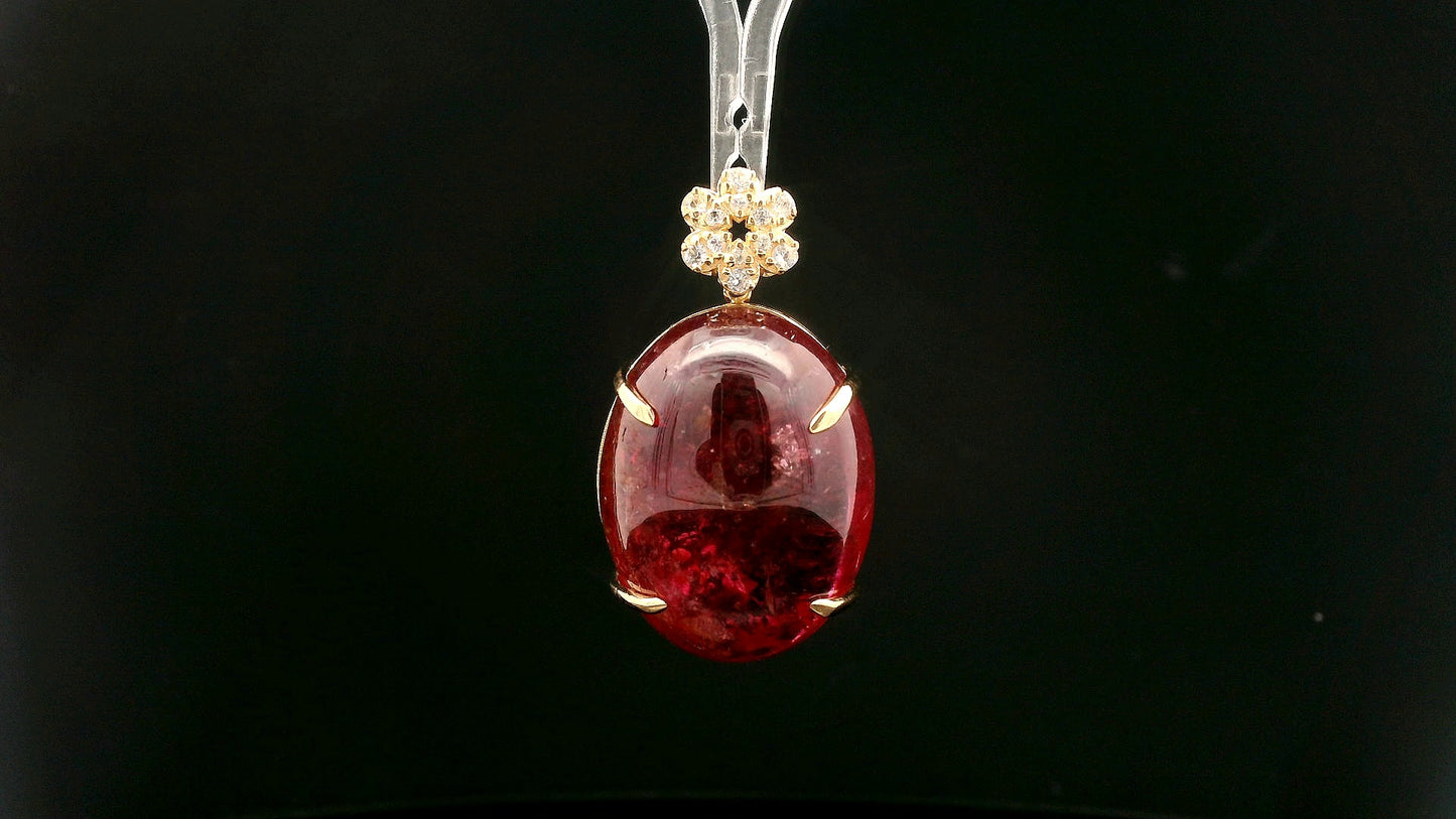 32.93 Ct Oval Tourmaline 14K Gold Pendant