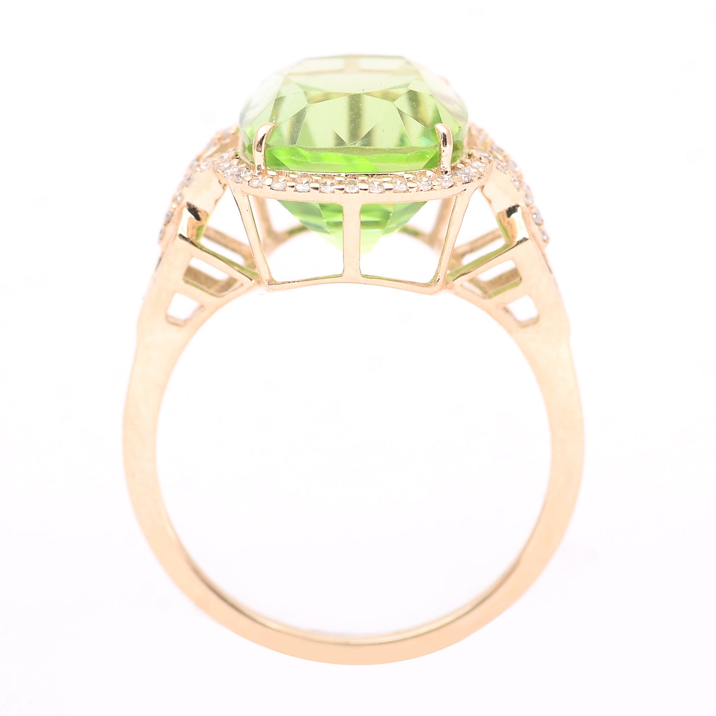 7.91 Ct Cushion Mixed Cut Natural Peridot 14K Gold Ring