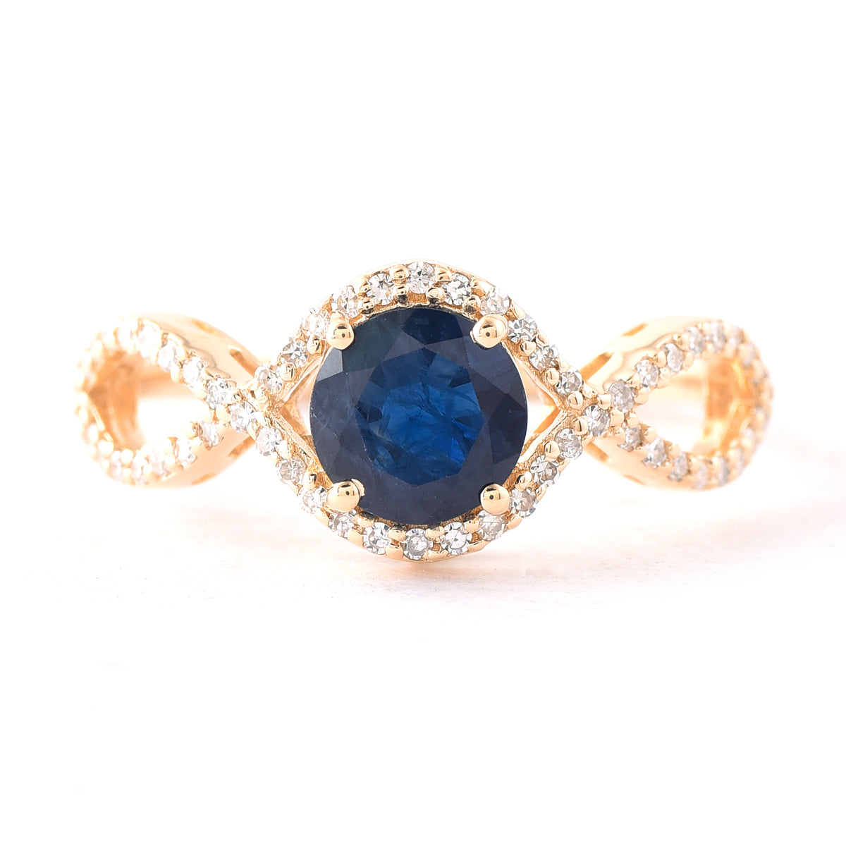 1.29 Ct Round Mixed Cut Natural Sapphire 14K Gold Ring