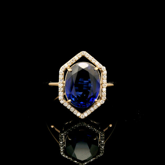 4.92 Ct Oval Mixed Cut Lab Grown Sapphire 14K Gold Ring