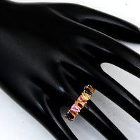 3.16 Ct Pear Mixed Cut Natural Corundum Multi Sapphire 14K Gold Ring