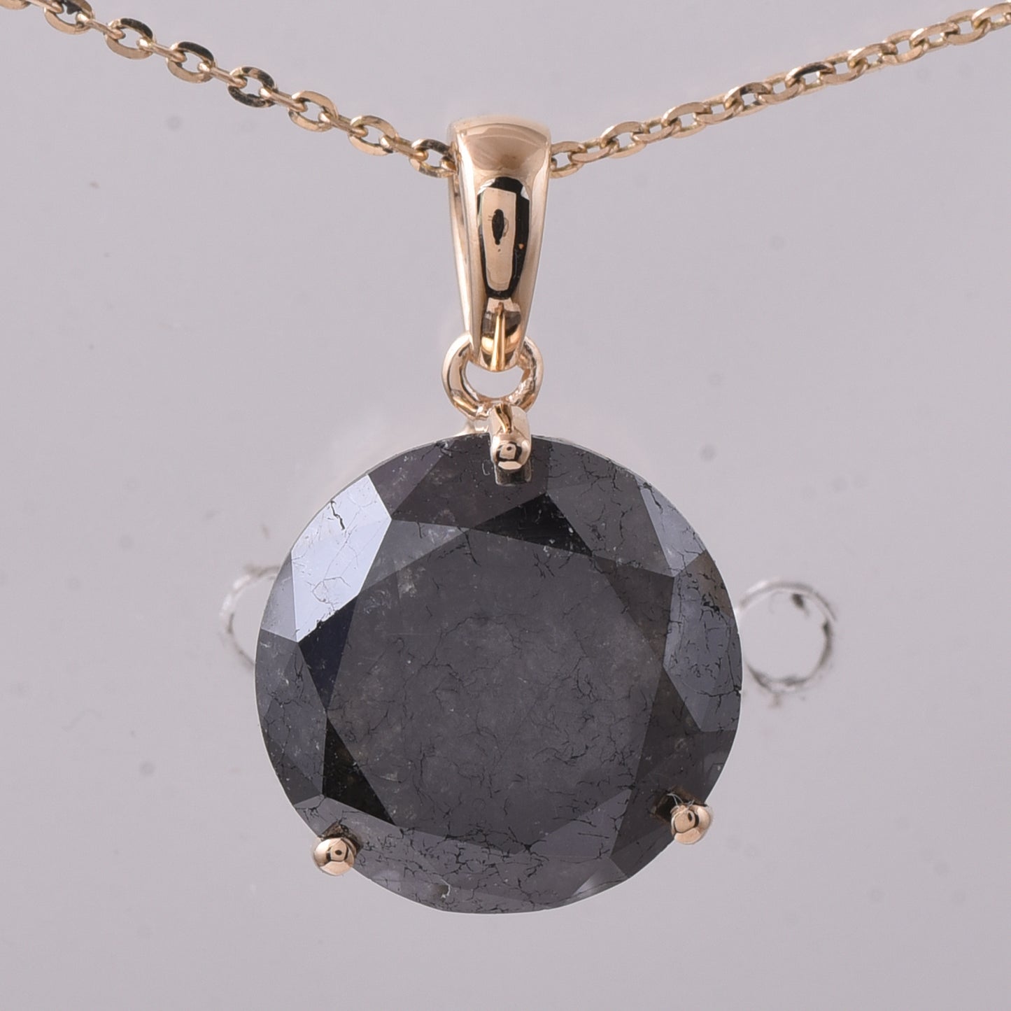 5.44 Ct Round Black Diamond 14K Gold Pendant
