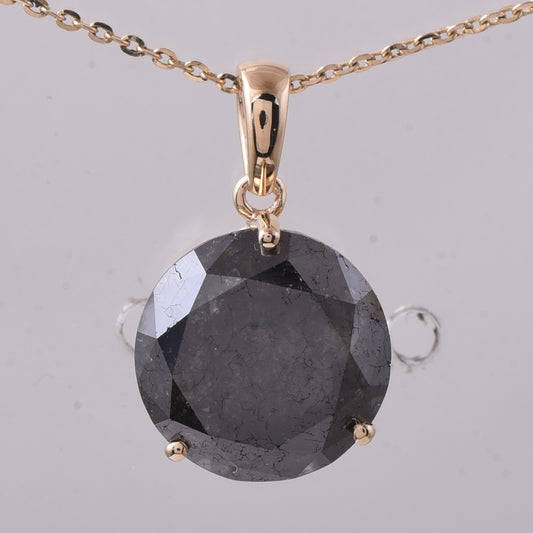 5.44 Ct Round Black Diamond 14K Gold Pendant
