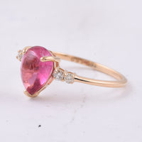 1.90 Ct Pear Cabochon Natural Pink Tourmaline 14K Gold Ring