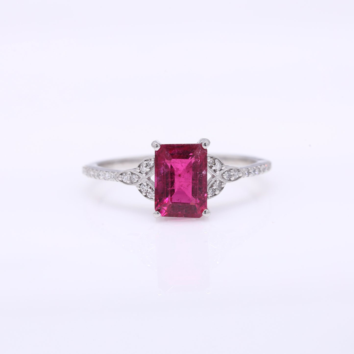 1.56 Ct Octagon Step Cut Natural Rubellite 950 Platinum Ring