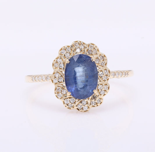 1.86 Ct Oval Mixed Cut Natural Sapphire 14K Gold Ring