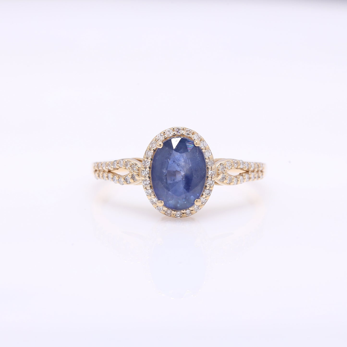 1.82 Ct Oval Mixed Cut Natural Sapphire 14K Gold Ring